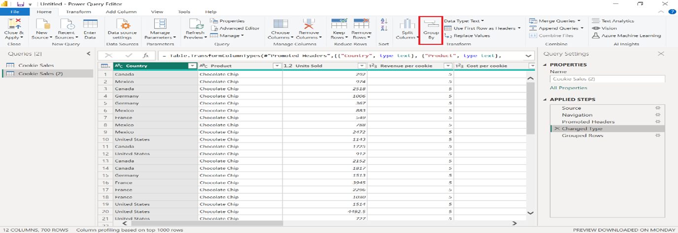 Using Group By in Power Query while Retaining All Column